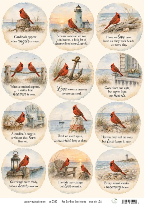 Red Cardinal Sentiments A4 Decoupage Rice Paper