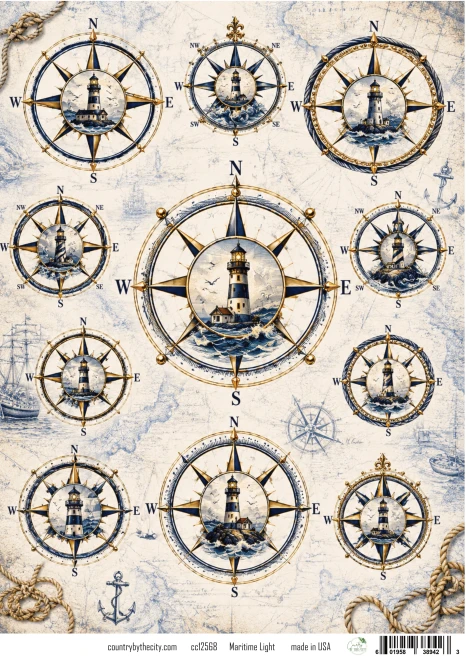 Maritime Light Compass Rose A4 Decoupage Rice Paper