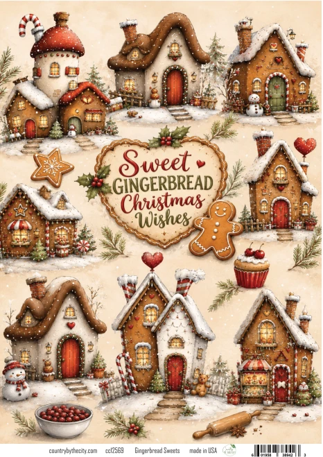 Gingerbread Sweets Holiday A4 Decoupage Rice Paper
