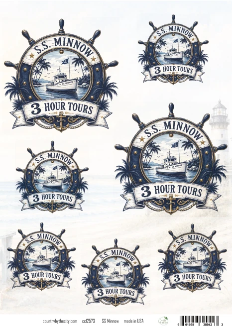 SS Minnow Nautical A4 Decoupage Rice Paper