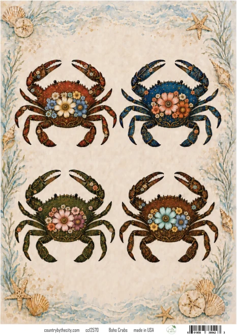 Boho Crabs A4 Decoupage Rice Paper