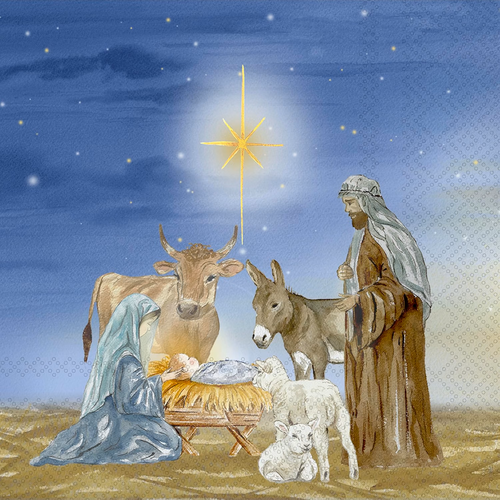 Starry Nativity Christmas Cocktail Napkin, Decoupage
