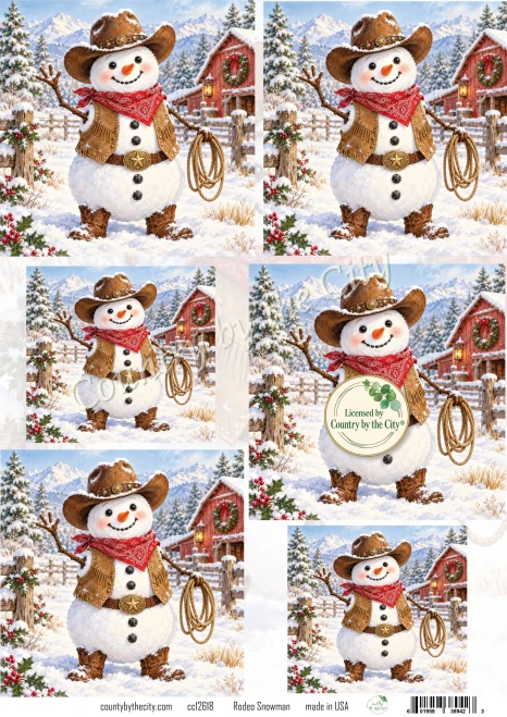 Rodeo Snowman A4 Decoupage Rice Paper