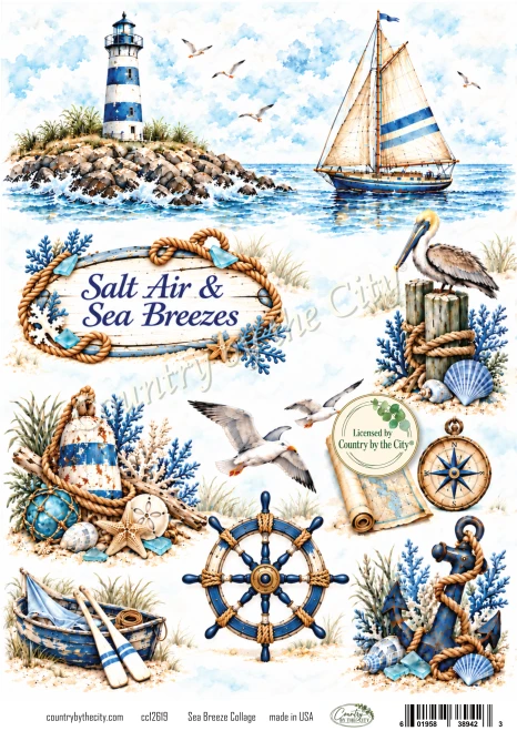 Sea Breeze Collage Nautical A4 Decoupage Rice Paper