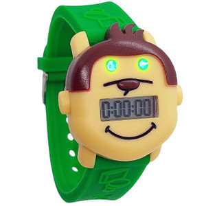 Potty Monkey potty watch with flashing green eyes at alarm time. Potty Monkey potty watch with flashing green eyes at alarm time.