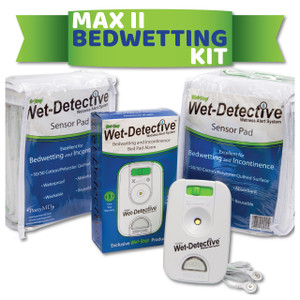 The Wet-Detective Max II Bedwetting Kit includes one bedwetting alarm, sensor cord, and two sensor pads. The Wet-Detective Max II Bedwetting Kit includes one bedwetting alarm, sensor cord, and two sensor pads.