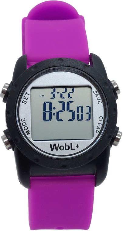 Close-up view of WobL+ Watch, purple, waterproof