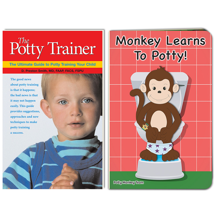 The Potty Trainer and Monkey Learns To Potty book set; 2019 edition of children's board book with updated story and new illustrations!