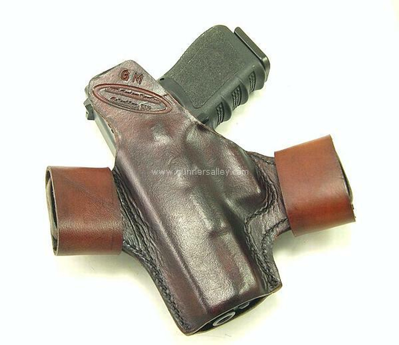 Rear View - RH Mahogany MTR Custom Deluxe Full Size Quick Snap Holster Shown with a Glock 19 for Demonstration Purposes