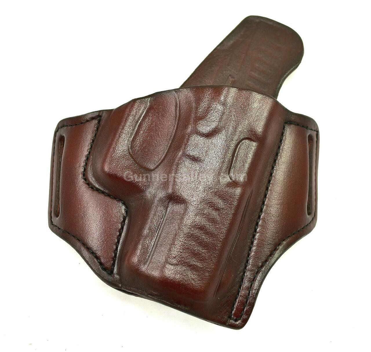 RH Mahogany MTR Custom Slimline Deluxe Pancake Holster for a Walther PPQ SC - Front View