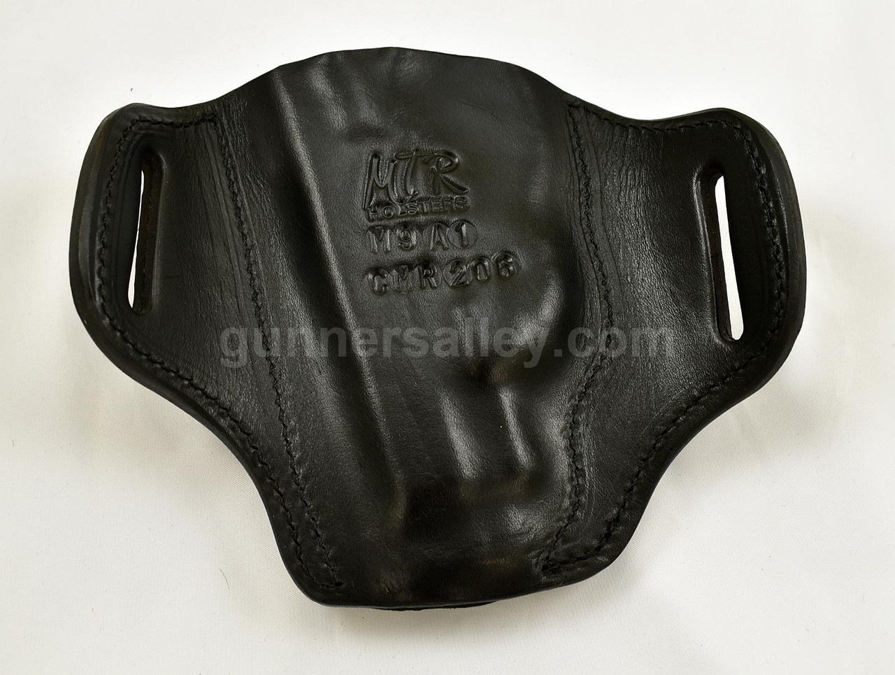RH Black MTR Custom Deluxe Slimline Deluxe Pancake Holster for a Beretta M9A1 with a Crimson Trace CMR-206 Laser - Rear View