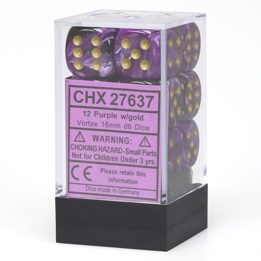 d6 Cube 16mm Vortex Purple with Gold (12) - ACD Distribution