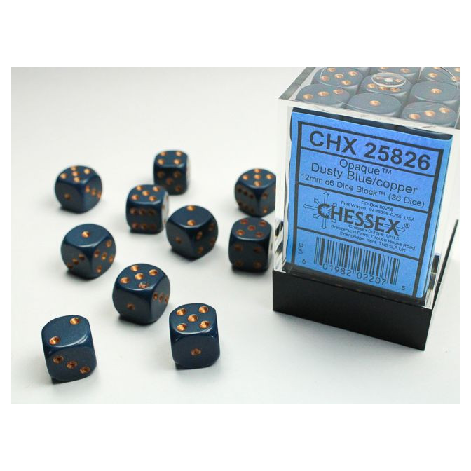 d6 Cube 12mm Opaque Dusty Blue with Copper (36) - ACD Distribution