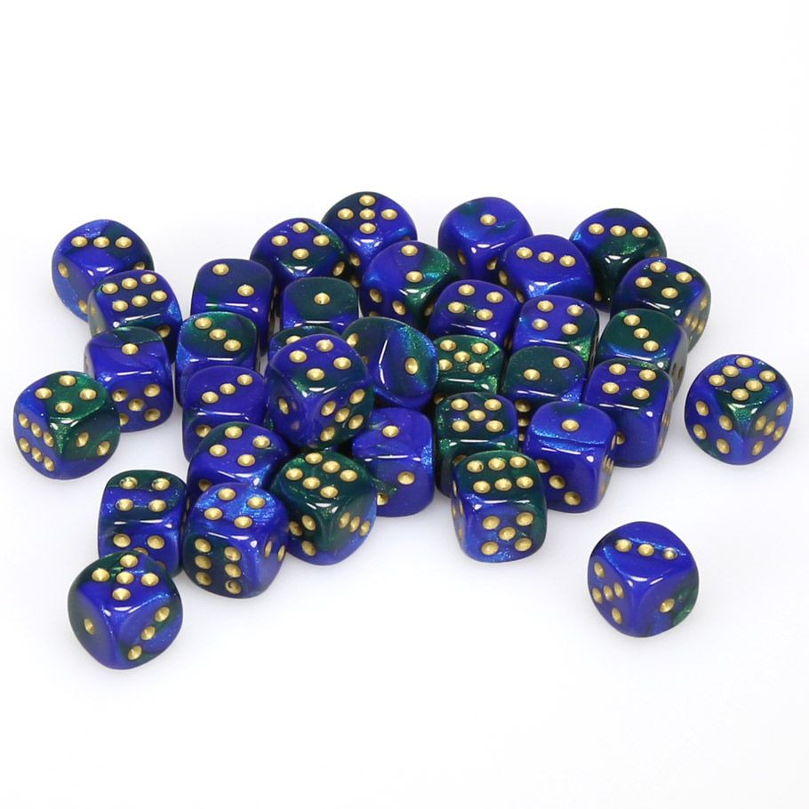 d6 Cube 12mm Gemini Blue and Green with Gold (36) - ACD