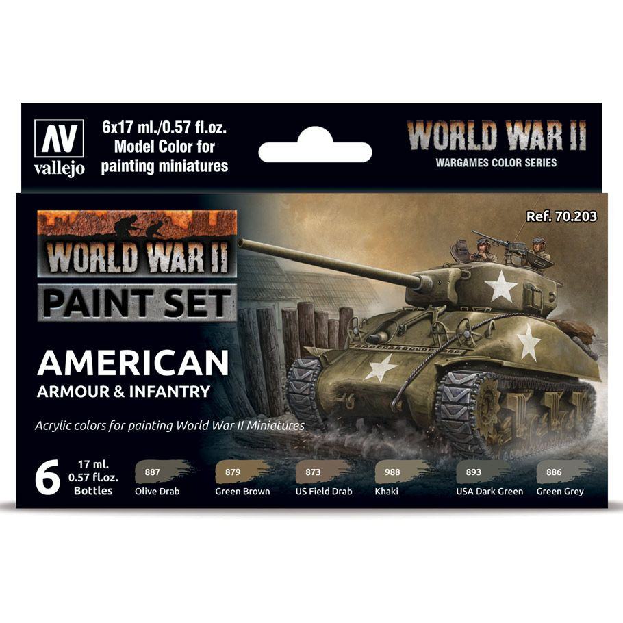 Vallejo Wwii American Armour And Infantry Paint Set 6 Colors Model Tea