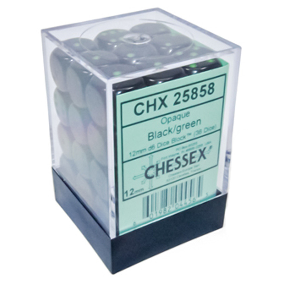 d6Cube 12mm Opaque Black with green (36) - ACD Distribution