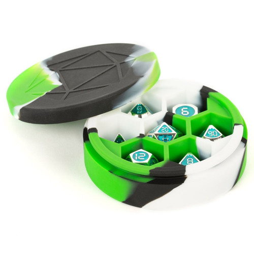 Dice Case: Silicone Round Green, Black, and White