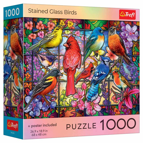 Puzzle: Stained Glass Birds 1000 Piece (Trefl Red)