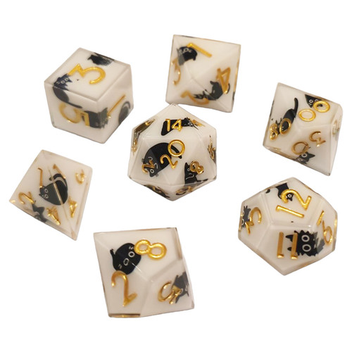 7-Set Sharp Resin Dice Cheeky Cat