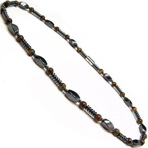 Men's Hematite Tigers Eye Bead Necklace Handcrafted Natural