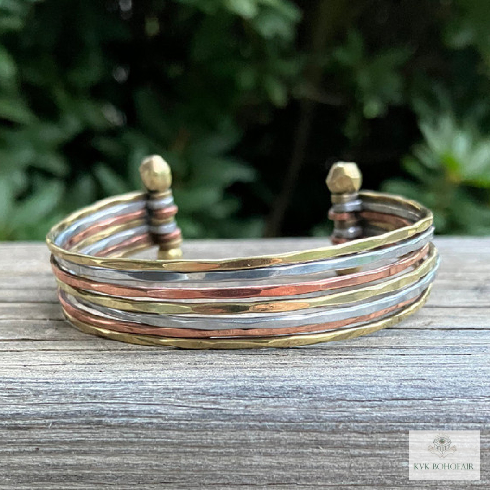 Thin Mixed Metal Hammered Cuff Bracelet