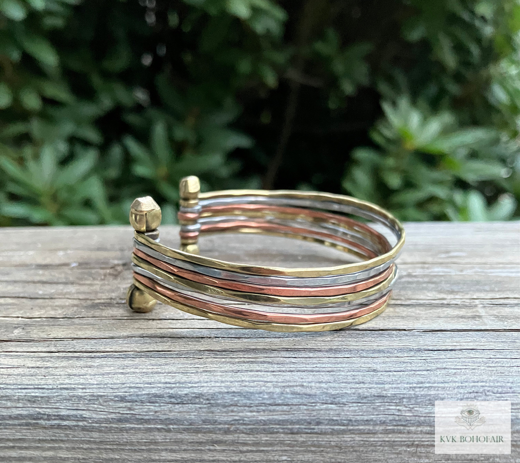 Thin Mixed Metal Hammered Cuff Bracelet