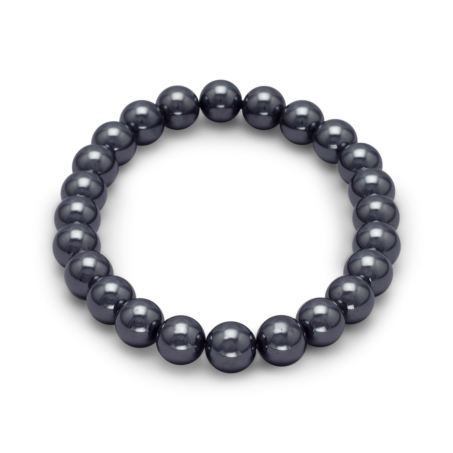 Men's Hematite Round Bead Bracelet Handcrafted Natural Stone