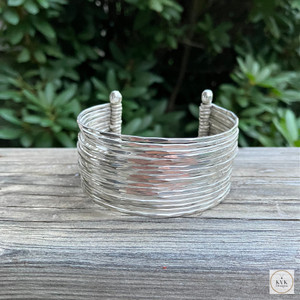 Wide Hammered Silver Cuff Bracelet