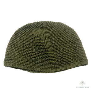 Olive Green Kufi Skull Cap on a white background