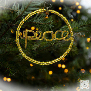 PEACE Gold Beaded Ornament