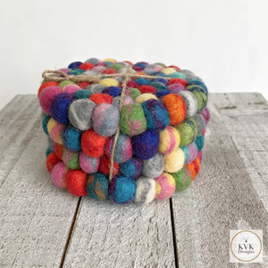 Multi Color Wool Felt Ball Coasters Set