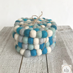 Blue Wool Felt Ball Coaster Set Blue Wool Felt Ball Coaster Set