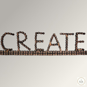 Unique Bike Chain Desk Art - CREATE - Handcrafted Metal Industrial Decor Unique Bike Chain Desk Art - CREATE - Handcrafted Metal Industrial Decor