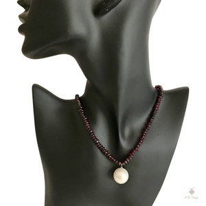 Simple White Pearl and Garnet Necklace Simple White Pearl and Garnet Necklace