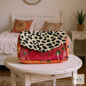 Leopard and Batik Clutch Bag - Boho Purse