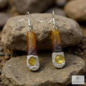 Handcrafted Brown Fused Dichroic Glass Teardrop Earrings