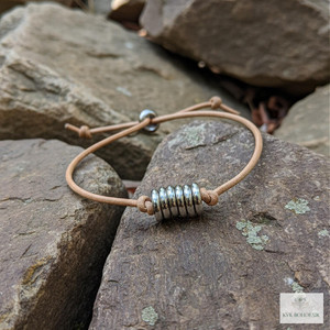 Boho Leather & Silver Bead Bracelet - Adjustable Minimalist Style