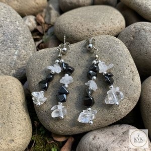 Hematite & Quartz Crystal Dangle Earrings