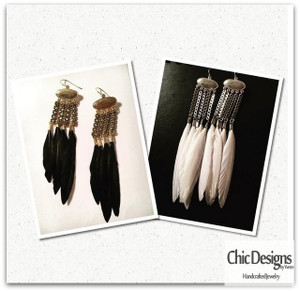 Brass and Feather Chandelier Earrings