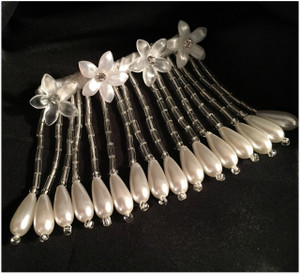 Rhinestone and Resin Flowered Fringe with Pearl Accented Hairpin Rhinestone and Resin Flowered Fringe with Pearl Accented Hairpin