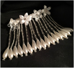 Rhinestone and Resin Flowered Fringe with Pearl Accented Hairpin 