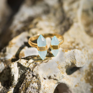 14 Karat Gold Plated Aqua Chalcedony Split Ring 14 Karat Gold Plated Aqua Chalcedony Split Ring