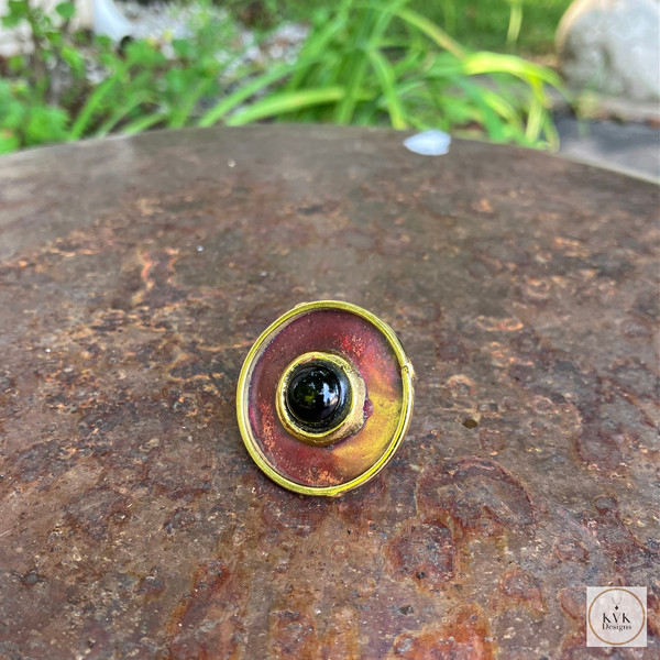 Onyx Brass and Copper Ring