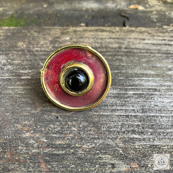 Onyx Brass and Copper Ring