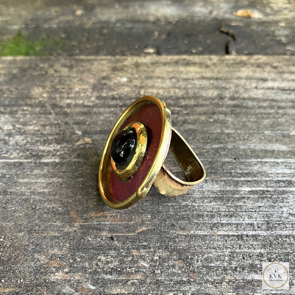 Onyx Brass and Copper Ring