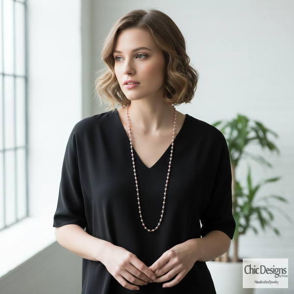 Purple Pearl & Crystal Statement Necklace - 28 Silver Chain worn on model