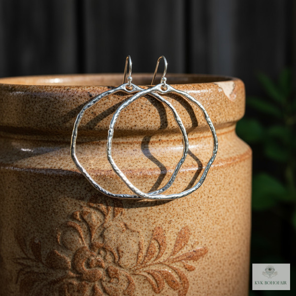 Silver Hammered Hoop Earring