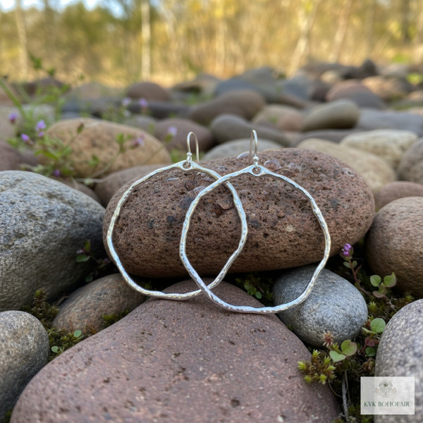 Silver Hammered Hoop Earring