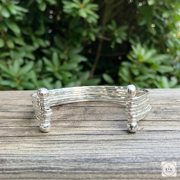 Thin Hammered Silver Cuff Bracelet