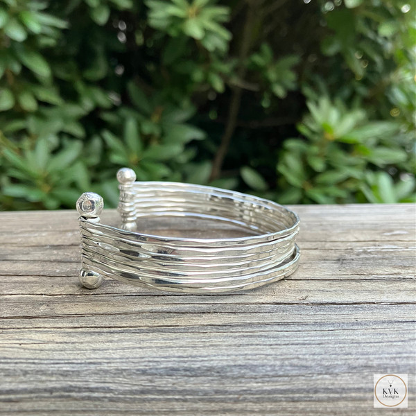 Thin Hammered Silver Cuff Bracelet